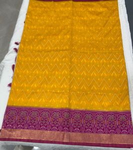 patola Yellow Saree with Pink Border