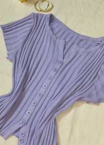 Lavender Ribbed Button-Up Top