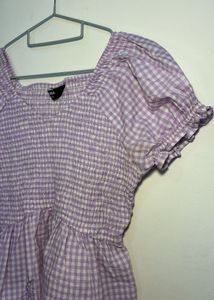 Lilac Gingham Peplum Top