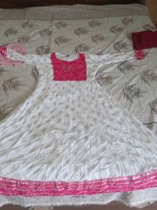 Elegant White & Pink Anarkali