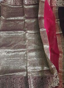 Elegant Gold &amp; Red &amp; Brown Cotton  Benarasi Sari