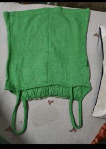 Green Spaghetti Strap Top with Lace Trim