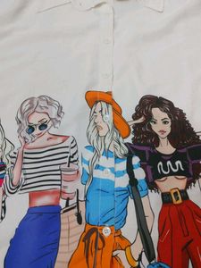 Printed White Top and black cargo