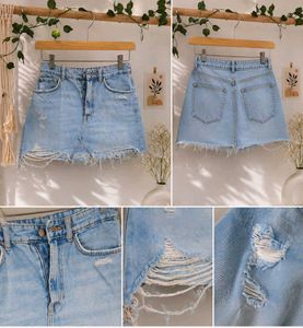 Distressed Denim Mini Skirt