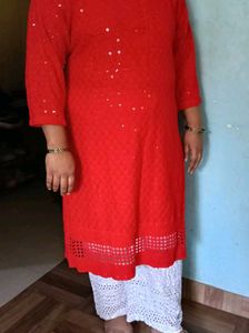 Red Embroidered Kurta