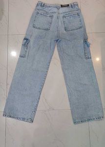 Light Blue Cargo Wide Leg Jeans