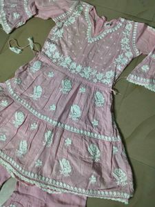 Price Drop Pink Lakhnavi Embroidered frock garara