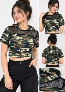 Camouflage Crop Hoodie Top
