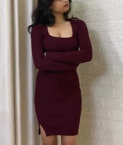 Branded Maroon Ribbed Bodycon Dress