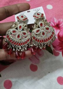 Statement Red &amp; Silver Earrings