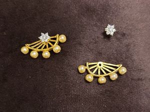 Gold-Plated Fan Earrings with Pearls