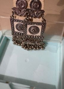 Antique Silver Oxidised Statement Earrings