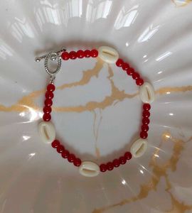 Red Beaded & Shell Bracelet