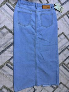 Light Wash Denim Maxi Skirt with Slit