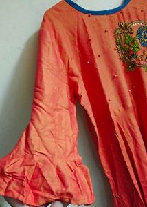 Vibrant Orange Kurta with Embroidery