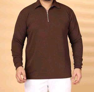 Men's Brown Zip Polo Shirt