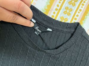 Black Textured Long Sleeve Top