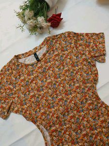 Rio Orange Floral Cutout Bodycon Dress 🌸✨