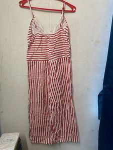 Red &amp; White Striped Jumpsuit