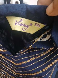 Elegant Navy Blue Kurta with Golden Embellishments