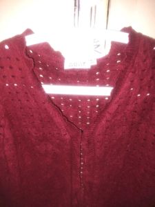 Maroon Crocheted Cardigan