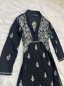 Black Chikankari Kurta with beautiful neckline!