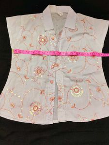 Embroidered Button-Up Top