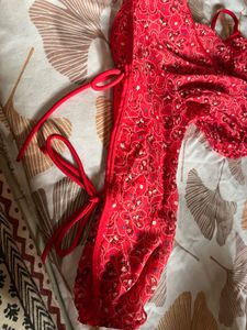 y2k Red balloon sleeves top with strings