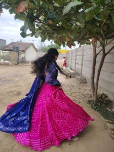 Vibrant Pink & Blue Bandhani Lehenga Choli Set
