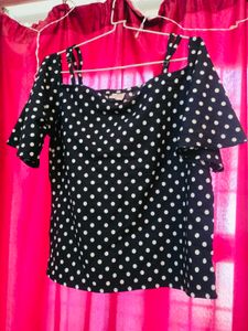 Polka Dot Cold Shoulder Top