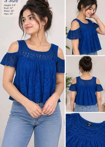 Royal Blue Lace Cold Shoulder Top
