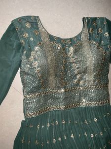 Emerald Green Sharara Set With Sequinned Kurti