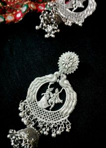 Oxidized Silver peacock Jhumka Earrings