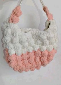 Chunky Knit Handbag with Pearl Strap