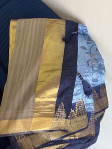 Elegant Blue &amp; Gold Embroidered Saree