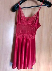 Red Lace Trimmed Slip Dress