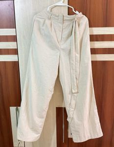 Cream Wide Leg Pants with Belt