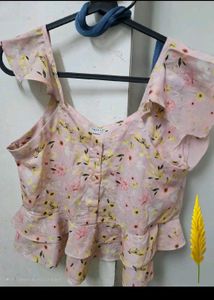 Pink Floral Ruffle Sleeve Top