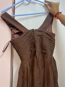 Elegant Brown Twist Front Dress