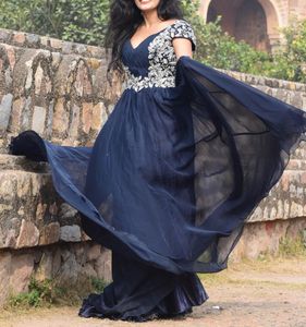 Elegant Navy Blue Embellished Gown