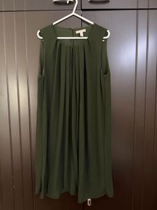 Cute Olive Green Dress with Pleated Neck