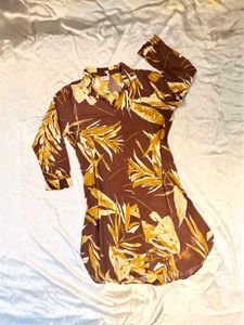 Floral Print Brown Dress