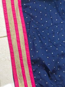Elegant Blue Kurta Set with Pink Dupatta