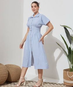 Light Blue Striped Shirt Dress