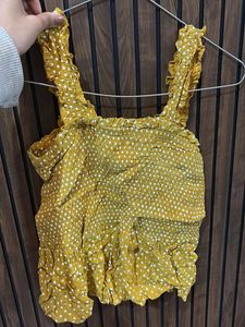 Yellow Polka Dot Smocked Crop Top