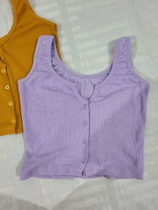 Button-Up Crop Tank Tops Set