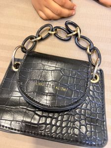 Stylish Black Croc Embossed Handbag