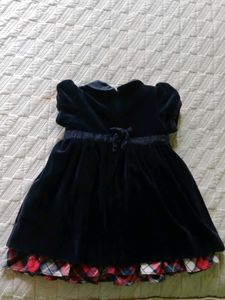 Navy Velvet Dress with Plaid Trim