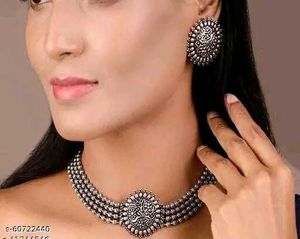 Oxidized Silver Choker Necklace Set