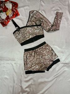 🖤🤍Sequin One-Sleeve Two Piece Set🤍🖤